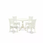 HomeStock ronde eettafelset met linnenwitte kolompoot en 4 stoelen