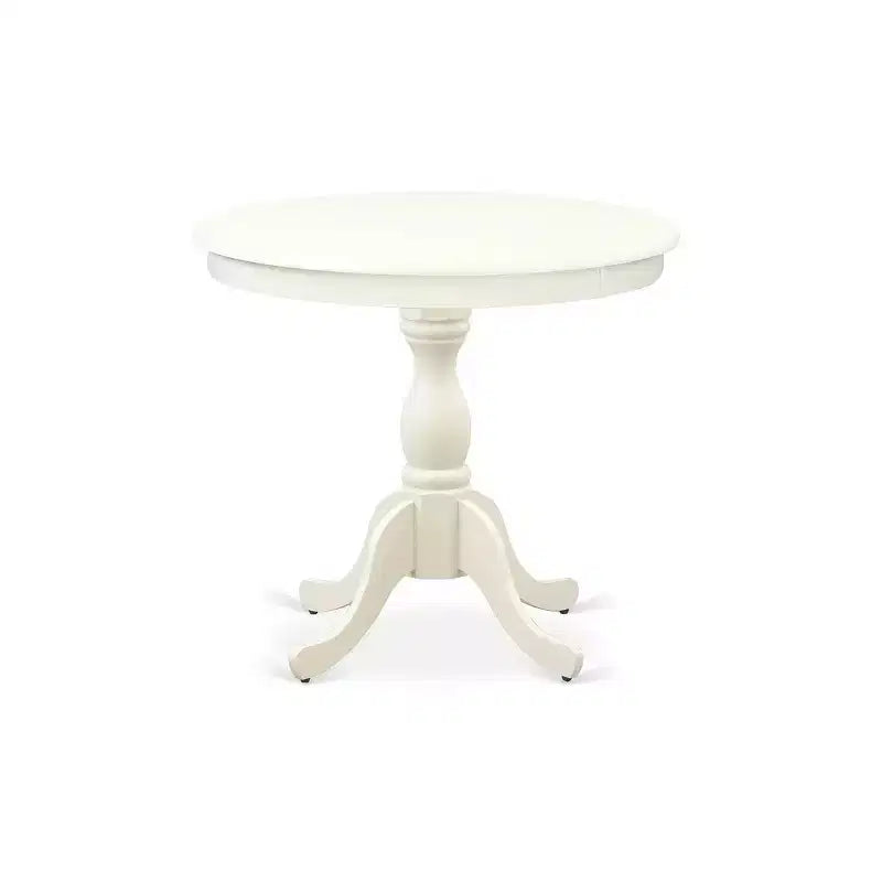 HomeStock ronde eettafelset met linnenwitte kolompoot en 4 stoelen
