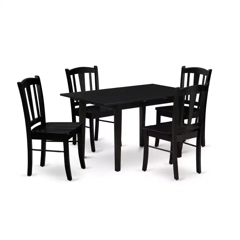 HomeStock 5-delige keukentafelset, zwarte eettafel en stoelen