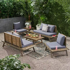 Christopher Knight Home Sedona Outdoor Acacia Wood 6 Seater Chat Set and Side Table with Cushions