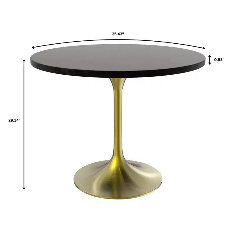 LeisureMod Verve 5-delige eetset - ronde tafel met MDF-blad van 36, 4 leren eetkamerstoelen