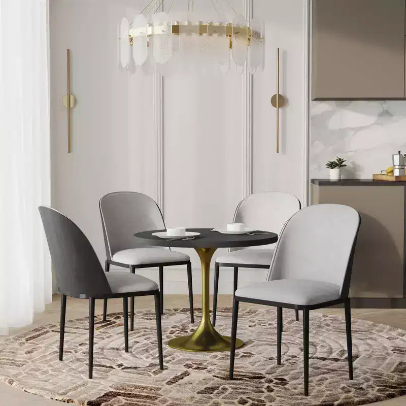 LeisureMod Verve 5-delige eetset - ronde tafel met MDF-blad van 36, 4 leren eetkamerstoelen
