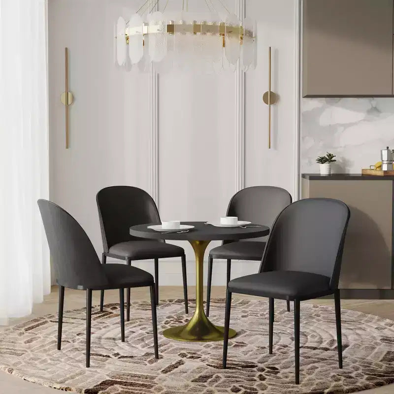 LeisureMod Verve 5-delige eetset - ronde tafel met MDF-blad van 36, 4 leren eetkamerstoelen