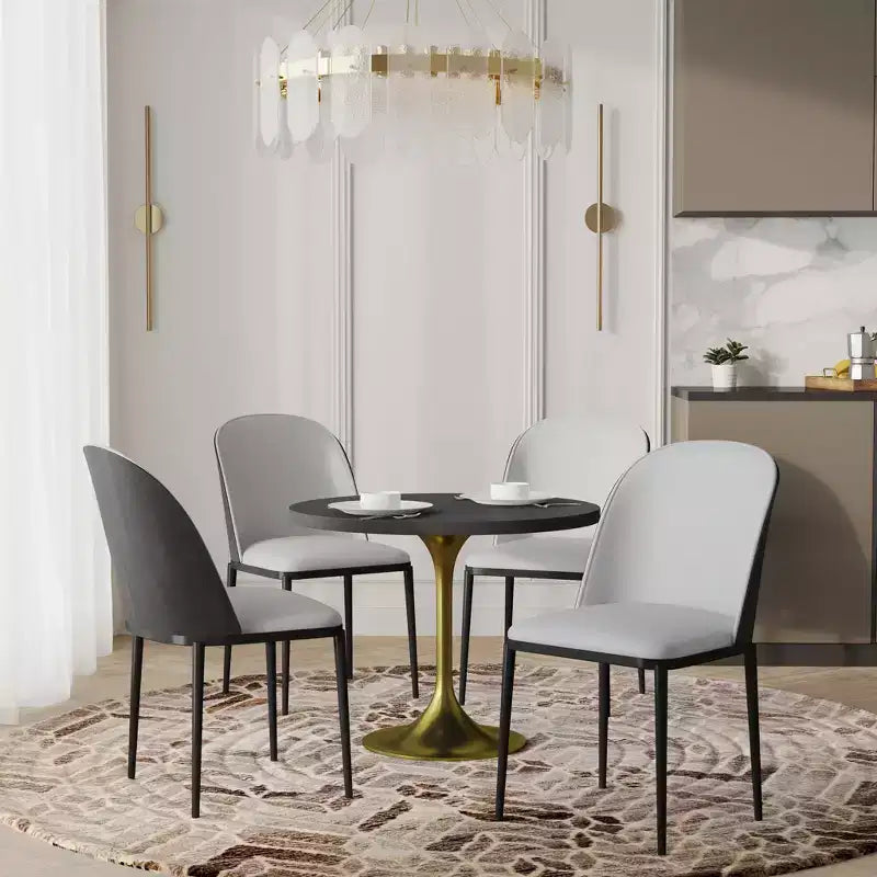 LeisureMod Verve 5-delige eetset - ronde tafel met MDF-blad van 36, 4 leren eetkamerstoelen