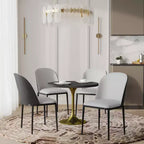 LeisureMod Verve 5-delige eetset - ronde tafel met MDF-blad van 36, 4 leren eetkamerstoelen