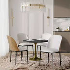 LeisureMod Verve 5-delige eetset - ronde tafel met MDF-blad van 36, 4 leren eetkamerstoelen
