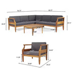 Christopher Knight Home Aston Acacia Wood Outdoor 5 Seater Sectional Chat Set with Club Chair, Teak and Dark Gray
