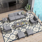 Heynemo Aluminum Patio Furniture Set with Fire Pit Table, 7 Pieces Modern Outdoor Conversation Set with Ottomans and Coffee Table