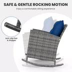 Costway 3 PCS Patio Wicker Rocking Set with Tempered Glass Table & Soft Cushions Outdoor Navy/Gray