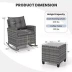 Costway 3 PCS Patio Wicker Rocking Set with Tempered Glass Table & Soft Cushions Outdoor Navy/Gray