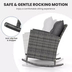 Costway 3 PCS Patio Wicker Rocking Set with Tempered Glass Table & Soft Cushions Outdoor Navy/Gray
