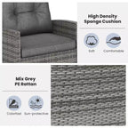 Costway 3 PCS Patio Wicker Rocking Set with Tempered Glass Table & Soft Cushions Outdoor Navy/Gray
