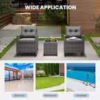 Costway 3 PCS Patio Wicker Rocking Set with Tempered Glass Table & Soft Cushions Outdoor Navy/Gray