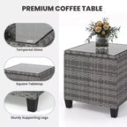Costway 3 PCS Patio Wicker Rocking Set with Tempered Glass Table & Soft Cushions Outdoor Navy/Gray