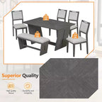 Whisen 6-Piece Retro Kitchen Dining Table Set for 6, Wood Kitchen Table and Chairs Set with Bench, Trestle Base, Soft Cushion