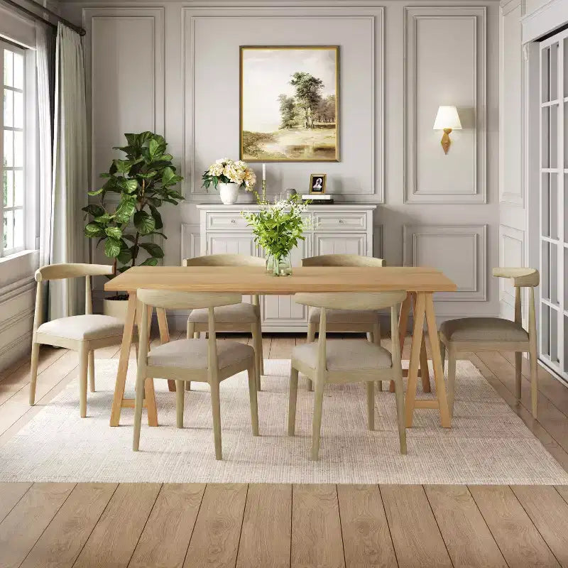 Christopher Knight Home Vanus 7 Pieces Mid-Century Modern Upholstered Rubberwood Dining Set