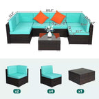 Karl Home Brown 7-Piece Wicker Sectional Set with Lake Blue Cushions