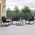 4-Piece Metal Outdoor Patio Conversation Set with Cushions, 2-Rocking Chairs and Coffee Table