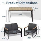 4-Piece Metal Outdoor Patio Conversation Set with Cushions, 2-Rocking Chairs and Coffee Table