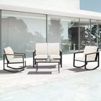 4-Piece Metal Outdoor Patio Conversation Set with Cushions, 2-Rocking Chairs and Coffee Table