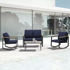 4-Piece Metal Outdoor Patio Conversation Set with Cushions, 2-Rocking Chairs and Coffee Table