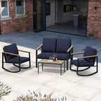 4-Piece Metal Outdoor Patio Conversation Set with Cushions, 2-Rocking Chairs and Coffee Table