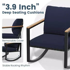 4-Piece Metal Outdoor Patio Conversation Set with Cushions, 2-Rocking Chairs and Coffee Table