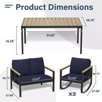 4-Piece Metal Outdoor Patio Conversation Set with Cushions, 2-Rocking Chairs and Coffee Table