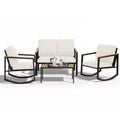 4-Piece Metal Outdoor Patio Conversation Set with Cushions, 2-Rocking Chairs and Coffee Table