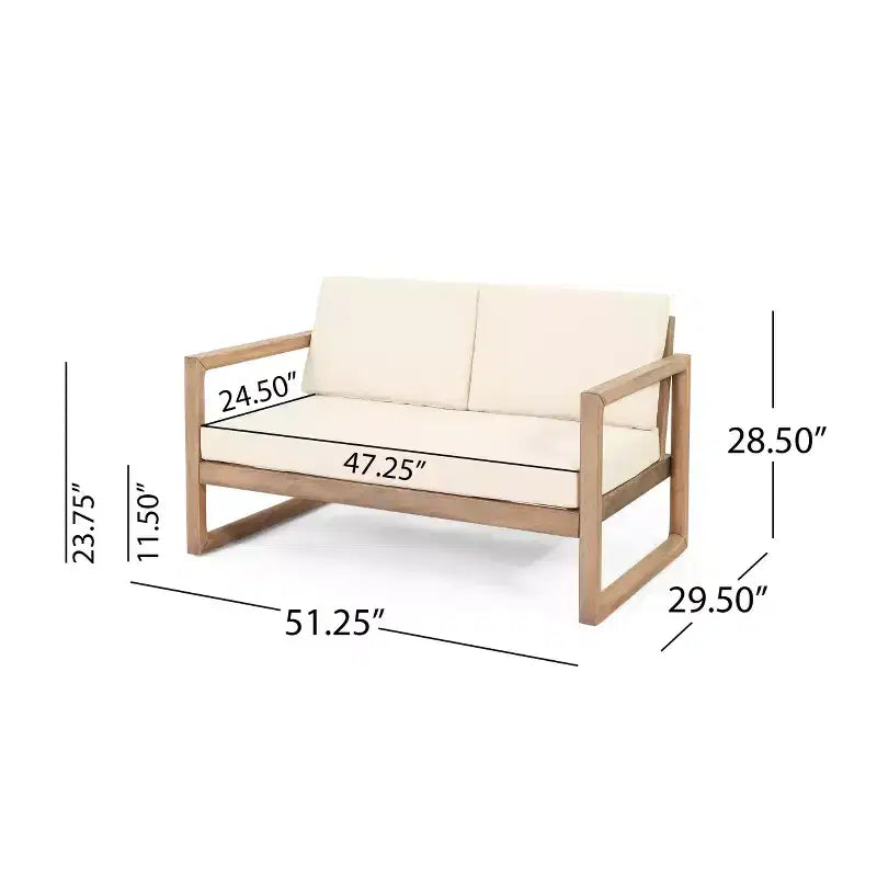 GDFStudio Petteti set met tweezitsbank en salontafel van acaciahout voor buiten, met kussens, bruin gewassen/beige