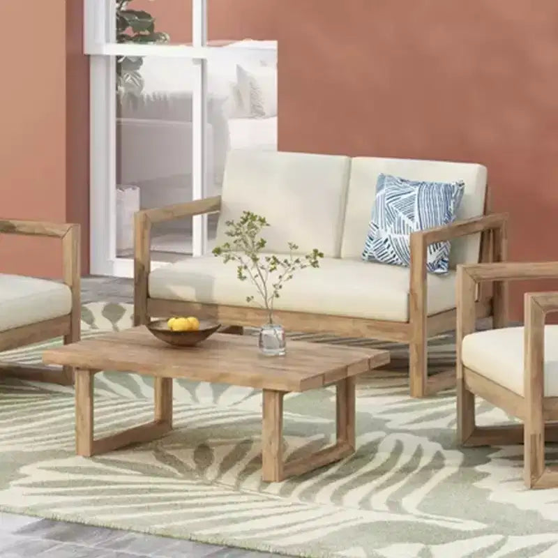 GDFStudio Petteti set met tweezitsbank en salontafel van acaciahout voor buiten, met kussens, bruin gewassen/beige