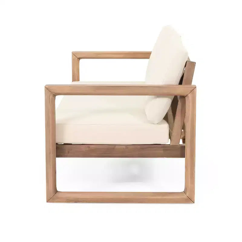 GDFStudio Petteti set met tweezitsbank en salontafel van acaciahout voor buiten, met kussens, bruin gewassen/beige