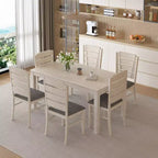 VECELO Farmhouse Style 7-Piece Dining Table Set for 6, Rubber Wood Table with 6 Upholstered Dining Chairs, Gray