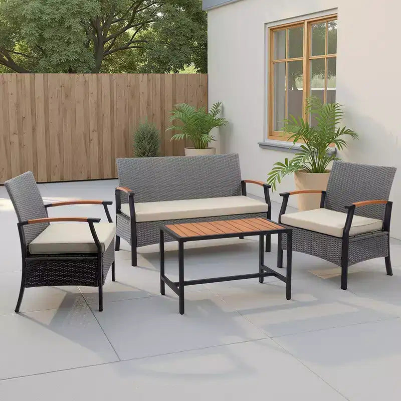 4-Piece Woven Back Conversation Set, CharcoalTeamson Home : Steel Frame & Wood Armrests