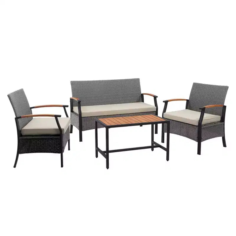 4-Piece Woven Back Conversation Set, CharcoalTeamson Home : Steel Frame & Wood Armrests
