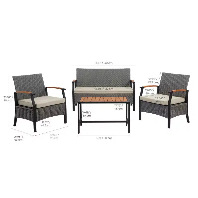 4-Piece Woven Back Conversation Set, CharcoalTeamson Home : Steel Frame & Wood Armrests