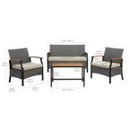 4-Piece Woven Back Conversation Set, CharcoalTeamson Home : Steel Frame & Wood Armrests