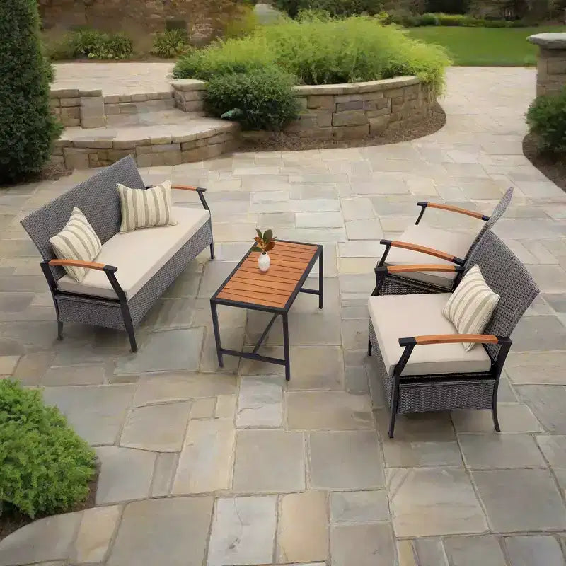 4-Piece Woven Back Conversation Set, CharcoalTeamson Home : Steel Frame & Wood Armrests