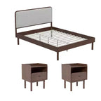Roundhill Furniture Wyller 3-delige slaapkamermeubelset, platformbed met twee nachtkastjes, natuurlijk walnoot, queen