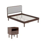 Roundhill Furniture Wyller 2-delige slaapkamermeubelset, platformbed met nachtkastje, natuurlijk walnoot, queensize
