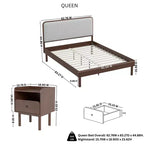 Roundhill Furniture Wyller 2-delige slaapkamermeubelset, platformbed met nachtkastje, natuurlijk walnoot, queensize