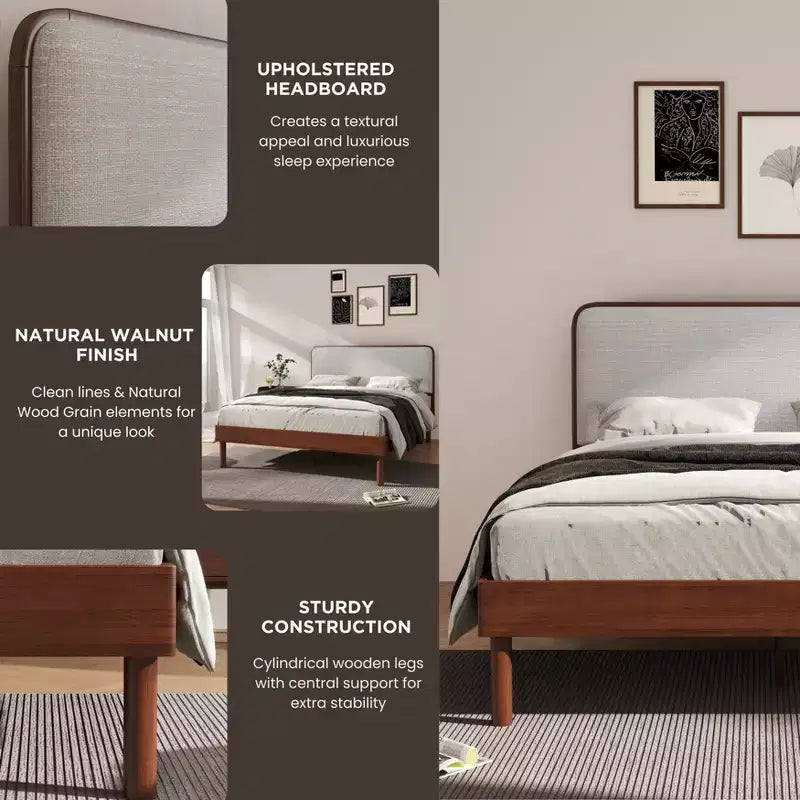 Roundhill Furniture Wyller 2-delige slaapkamermeubelset, platformbed met nachtkastje, natuurlijk walnoot, queensize