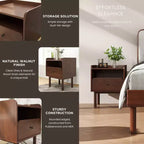 Roundhill Furniture Wyller 2-delige slaapkamermeubelset, platformbed met nachtkastje, natuurlijk walnoot, queensize