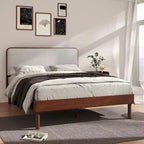Roundhill Furniture Wyller 2-delige slaapkamermeubelset, platformbed met nachtkastje, natuurlijk walnoot, queensize