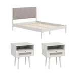 Roundhill Furniture Feeney 3-delige slaapkamermeubelset, bed met platform en twee nachtkastjes, crèmewit, queensize