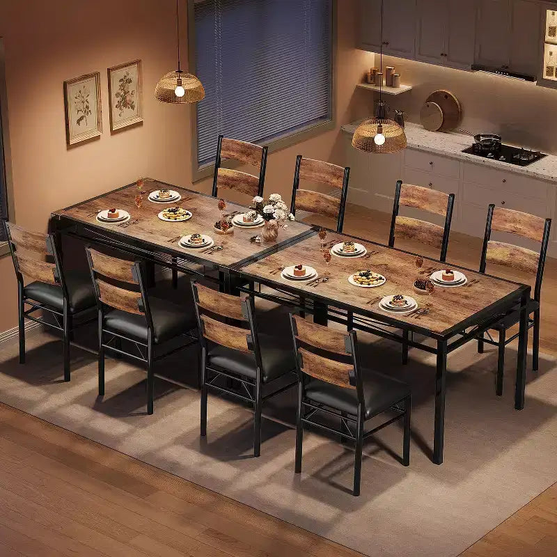 Eetkamerset voor 4 personen, houten keukentafel met 4 gestoffeerde stoelen, set van 4 keukenstoelen met botsingshoek voor kleine ruimtes, keuken