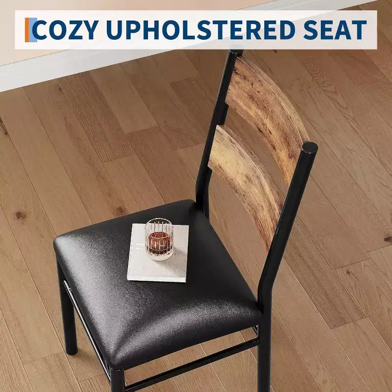Eetkamerset voor 4 personen, houten keukentafel met 4 gestoffeerde stoelen, set van 4 keukenstoelen met botsingshoek voor kleine ruimtes, keuken