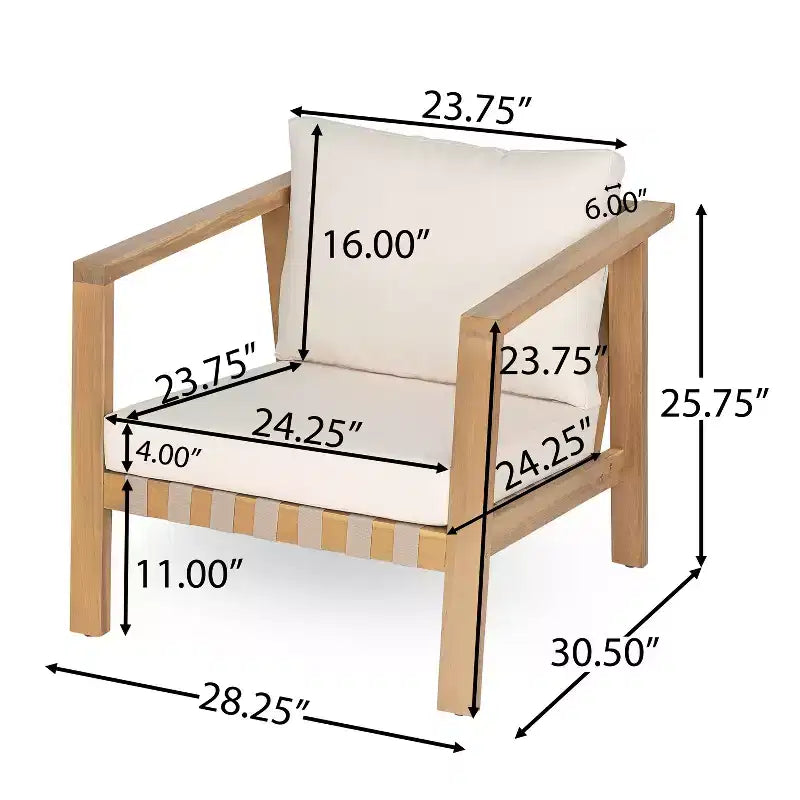 Christopher Knight Home Fraser 4-Piece Patio Slat Design Acacia Wood Upholstered Seating Set