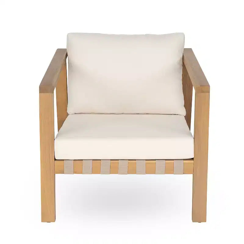 Christopher Knight Home Fraser 4-Piece Patio Slat Design Acacia Wood Upholstered Seating Set