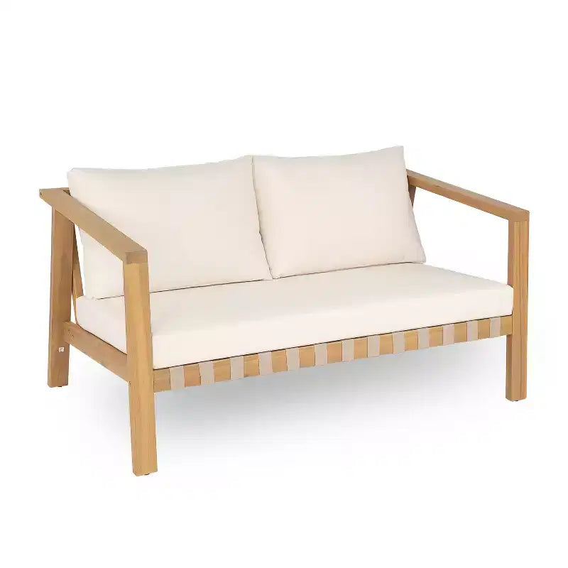 Christopher Knight Home Fraser 4-Piece Patio Slat Design Acacia Wood Upholstered Seating Set